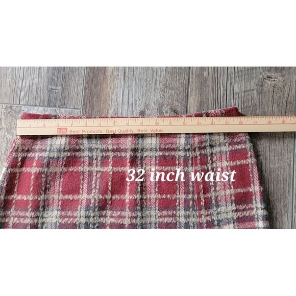 Potter's Pot Wool Blend‎ Skirt Size Large Red Plaid 17" Length Front Slit - Picture 7 of 14